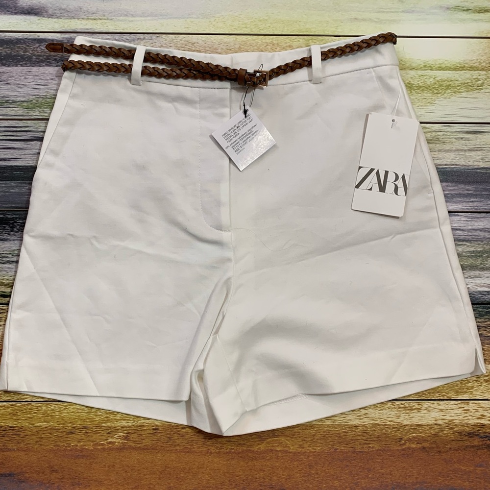 Zara White Belted Hi-Waisted Short